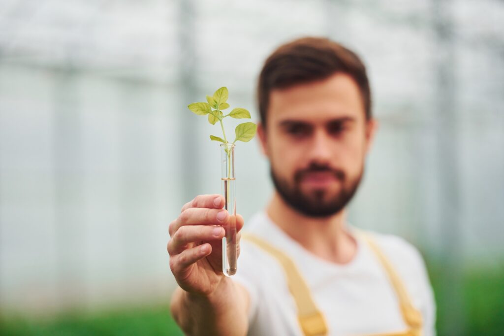 Plant inside of test tube with water